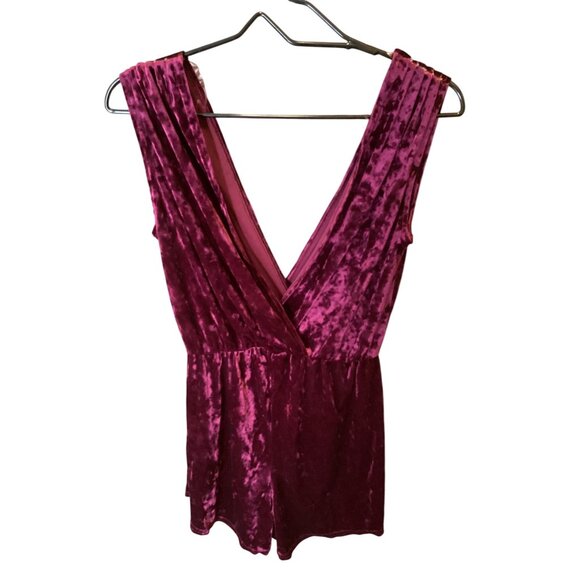 Velvet Burgundy Womens Romper With Cross Front & Cap Sleeves*XL*Sissy*NWOT - Picture 3 of 8